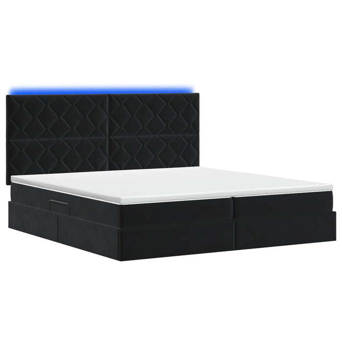 Pat cu LED și saltea Negru 200 x 200 cm Catifea WALTI