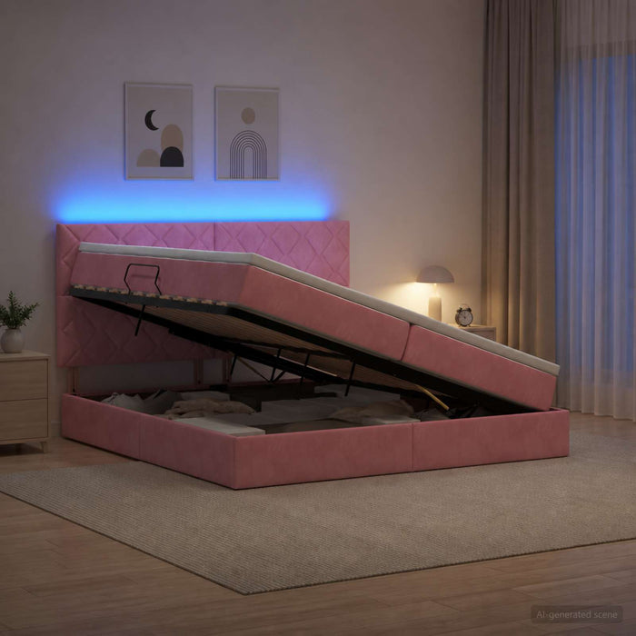 Pat cu LED și saltea Roz 200 x 200 cm Catifea - WALTI WALTI