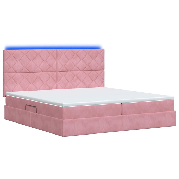 Pat cu LED și saltea Roz 200 x 200 cm Catifea - WALTI WALTI