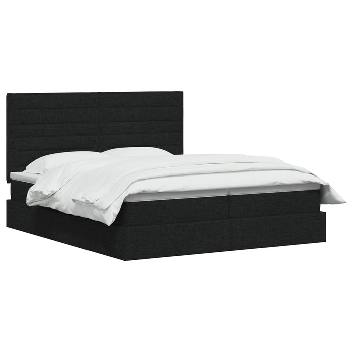 Pat cu LED și saltea Negru 200 x 200 cm Țesătură WALTI