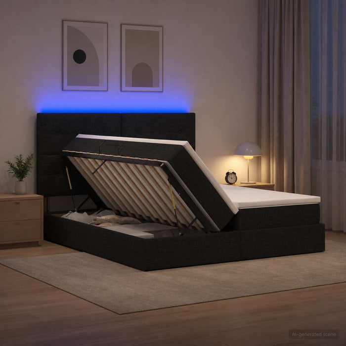 Pat cu LED și saltea Negru 200 x 200 cm Țesătură - WALTI WALTI
