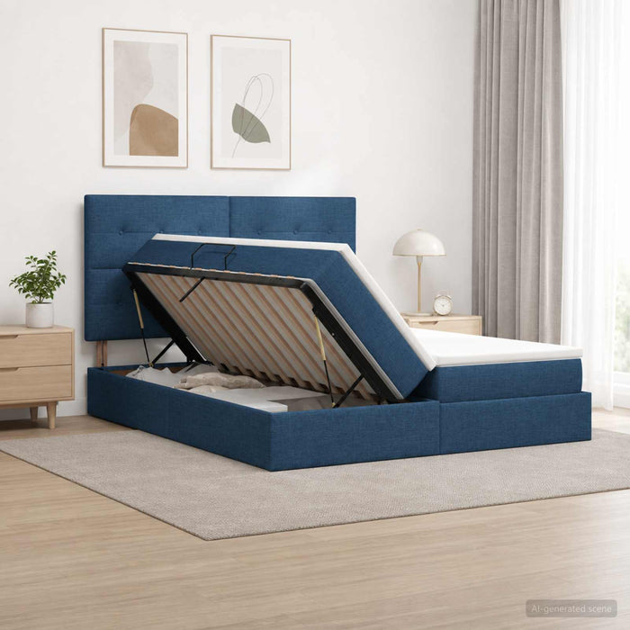 Pat cu storage cu headboard albastru 180 x 200 cm Țesătură WALTI