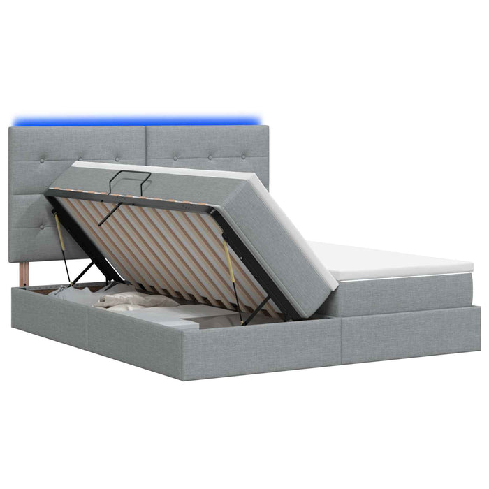 Pat cu LED și saltea Gri deschis 200 x 200 cm Țesătură - WALTI WALTI