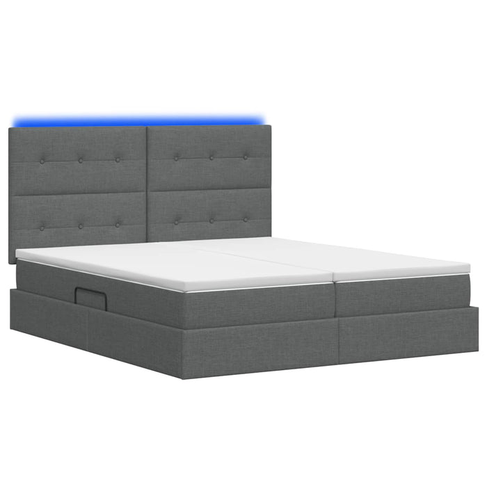 Pat cu LED și saltea Gri închis 200 x 200 cm Țesătură - WALTI WALTI