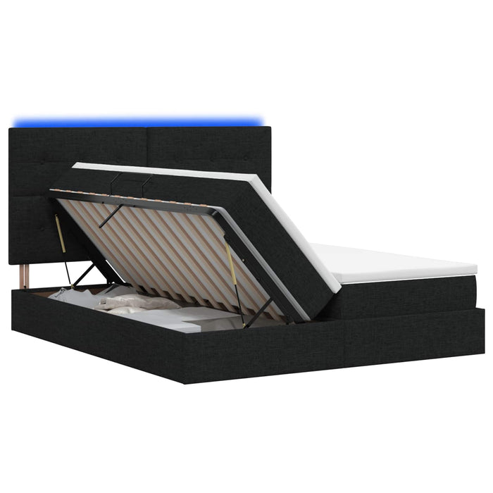 Pat cu LED și saltea Negru 200 x 200 cm Țesătură - WALTI WALTI