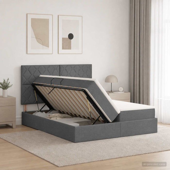 Pat cu LED și saltea Gri închis 180 x 200 cm Țesătură - WALTI WALTI