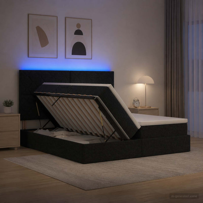 Pat cu LED și saltea Negru 180 x 200 cm Țesătură WALTI