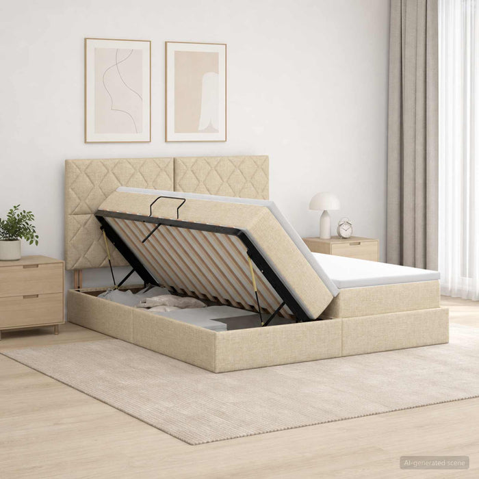 Pat cu storage cu headboard Crem 200 x 200 cm Țesătură - WALTI WALTI