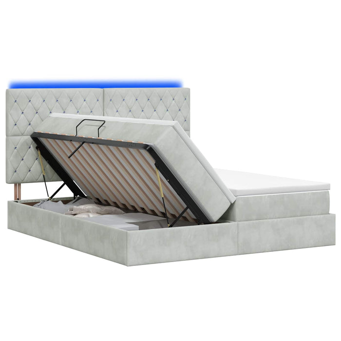 Pat cu LED și saltea Gri deschis 180 x 200 cm Catifea WALTI
