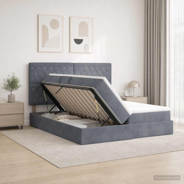 Pat cu storage cu headboard Gri închis 200 x 200 cm Catifea - WALTI WALTI