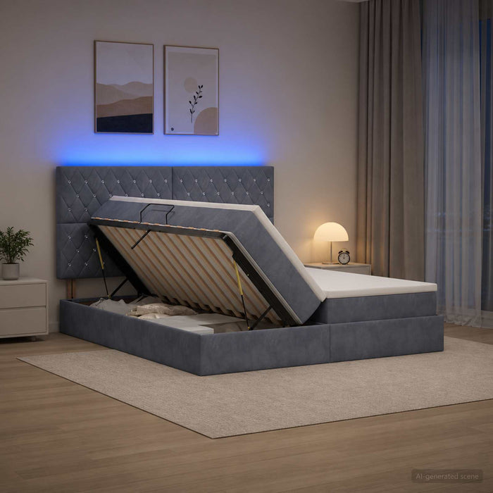 Pat cu LED și saltea Gri închis 180 x 200 cm Catifea WALTI