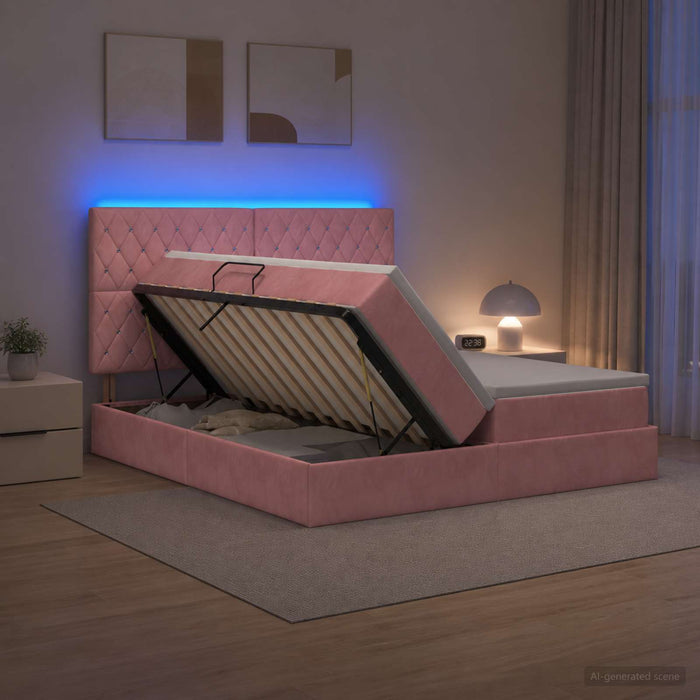 Pat cu LED și saltea Roz 180 x 200 cm Catifea WALTI