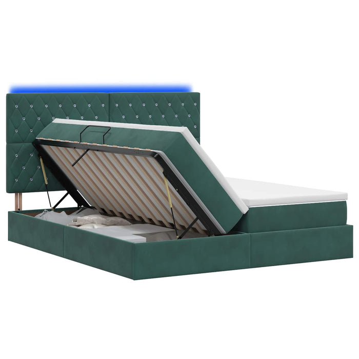 Pat cu LED și saltea Verde închis 200 x 200 cm Catifea WALTI