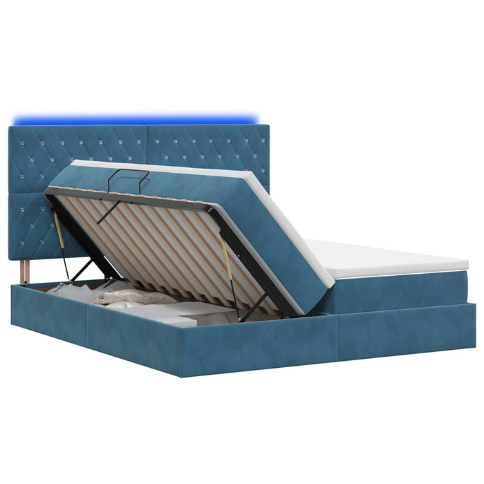 Pat cu LED și saltea Albastru închis 200 x 200 cm Catifea WALTI
