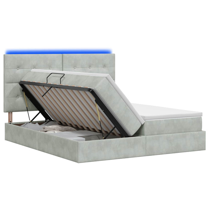 Pat cu LED și saltea Gri deschis 200 x 200 cm Catifea WALTI
