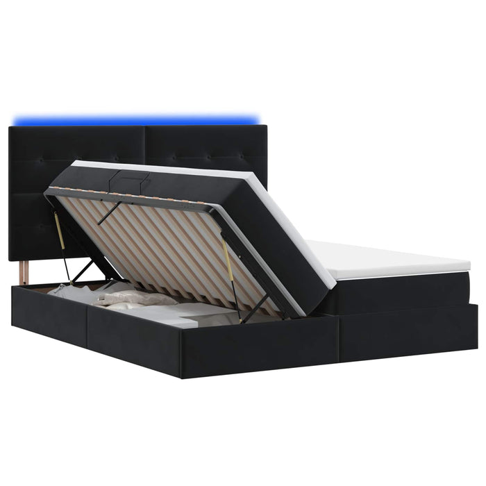 Pat cu LED și saltea Negru 200 x 200 cm Catifea WALTI