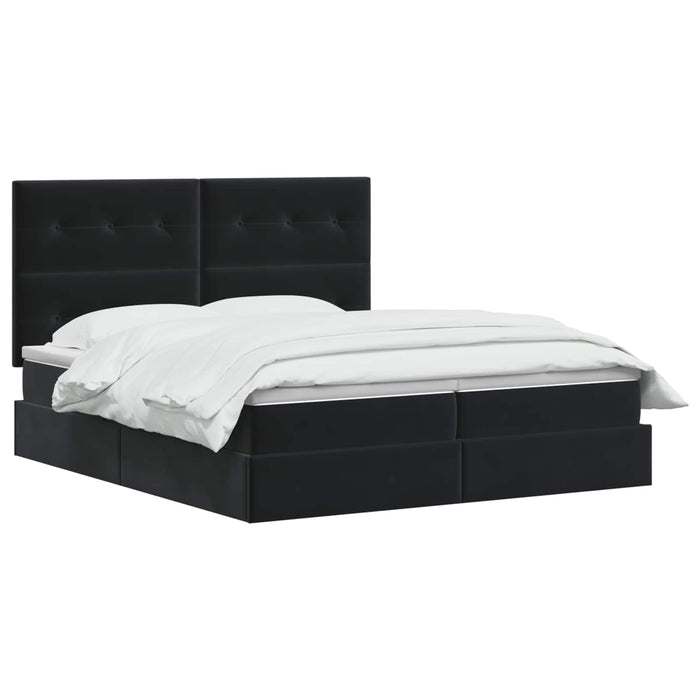 Pat cu LED și saltea Negru 200 x 200 cm Catifea WALTI