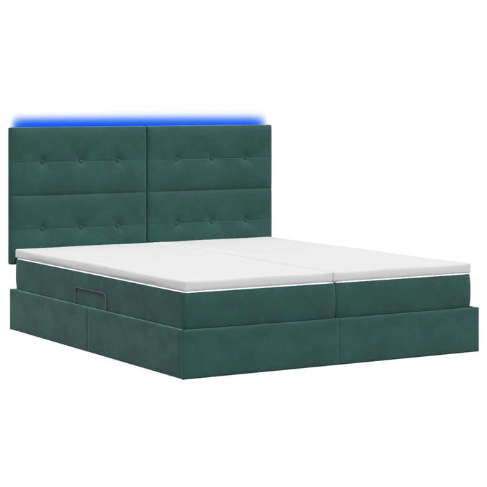 Pat cu LED și saltea Verde închis 200 x 200 cm Catifea WALTI