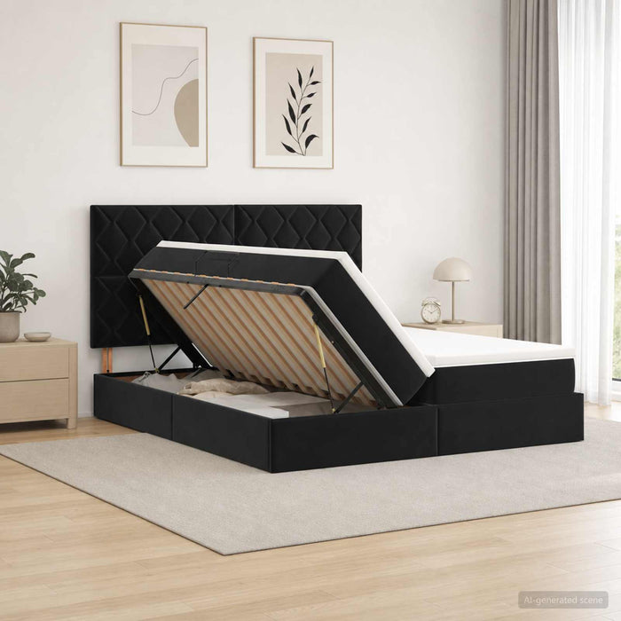 Pat cu storage cu headboard Negru 200 x 200 cm Catifea WALTI