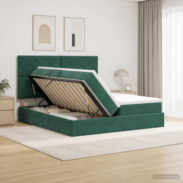 Pat cu storage cu headboard Verde închis 200 x 200 cm Catifea WALTI