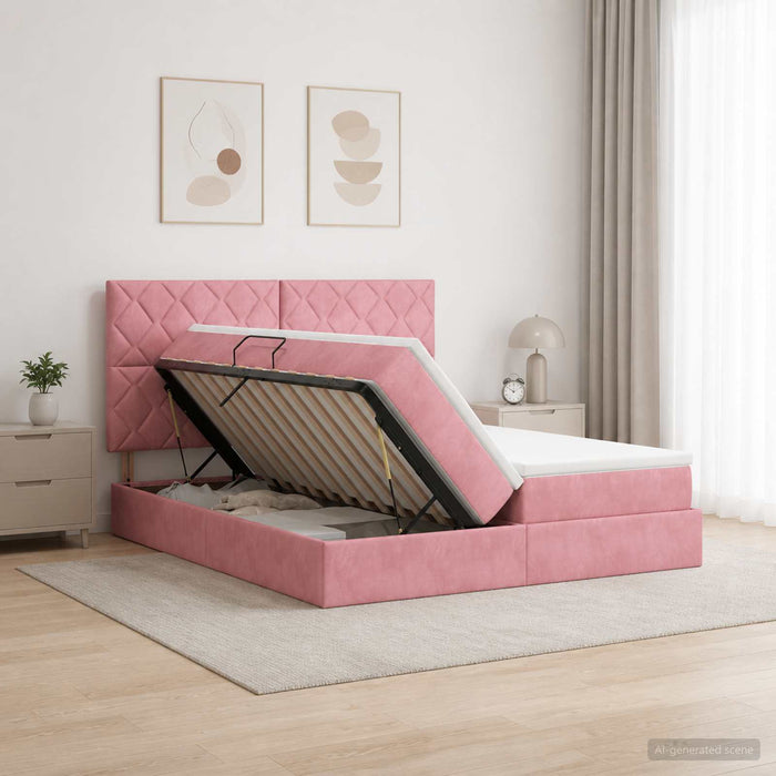 Pat cu storage cu headboard Roz 200 x 200 cm Catifea WALTI