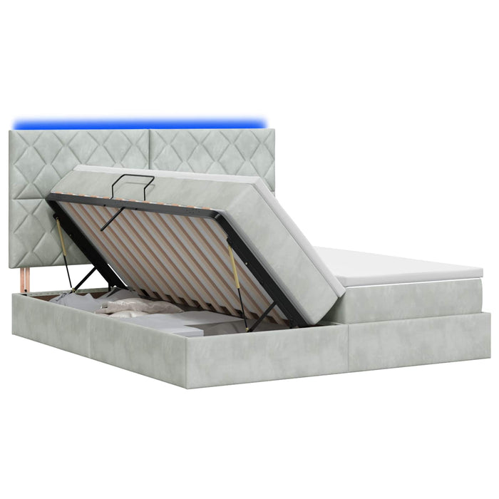 Pat cu LED și saltea Gri deschis 200 x 200 cm Catifea WALTI