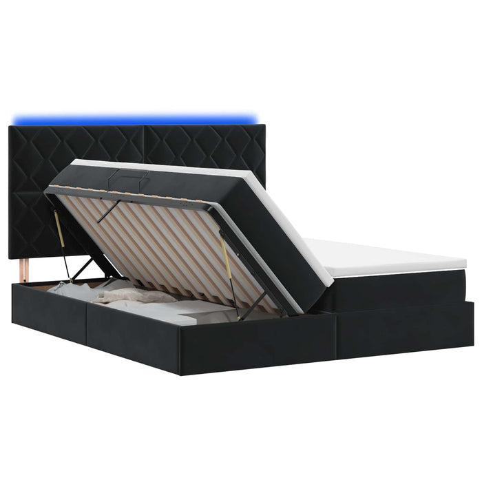 Pat cu LED și saltea Negru 200 x 200 cm Catifea WALTI