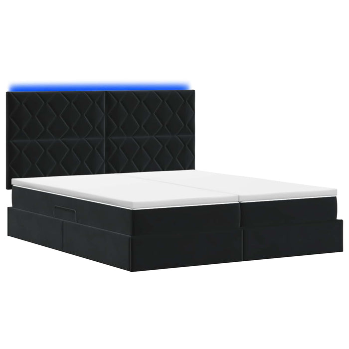 Pat cu LED și saltea Negru 200 x 200 cm Catifea WALTI