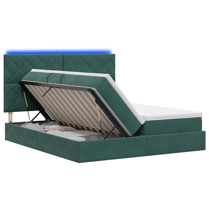 Pat cu LED și saltea Verde închis 200 x 200 cm Catifea WALTI