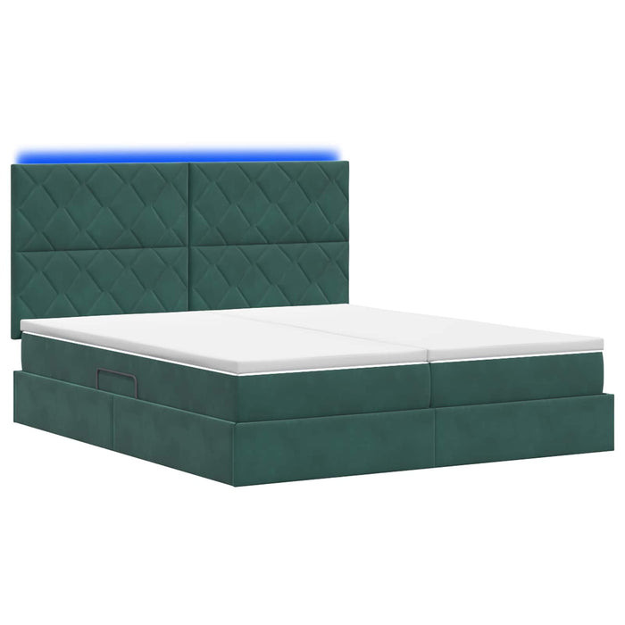 Pat cu LED și saltea Verde închis 200 x 200 cm Catifea WALTI