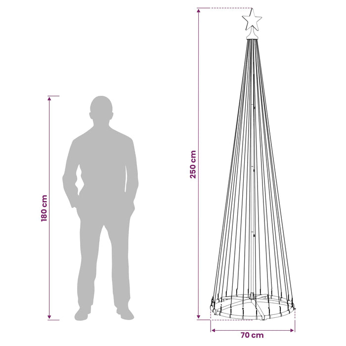 Brad de Crăciun conic cu LED 250 cm 470 LED-uri Alb rece Oțel - WALTI WALTI