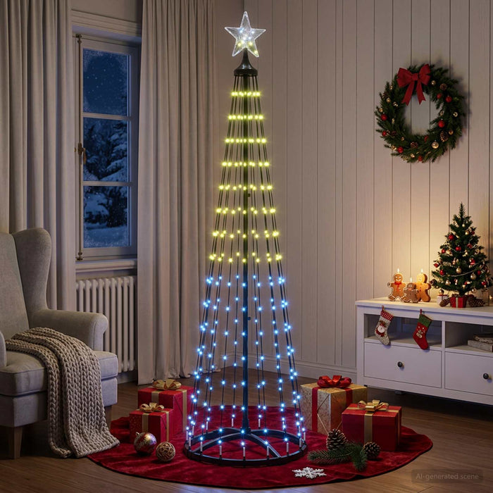 Brad de Crăciun conic cu LED 180 cm 250 LED-uri Multicolor Oțel - WALTI WALTI