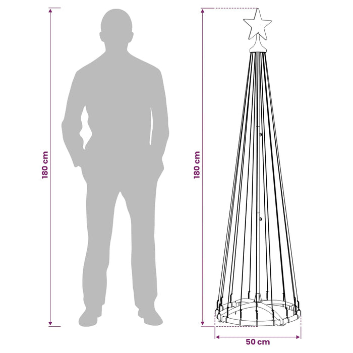 Brad de Crăciun conic cu LED 180 cm 250 LED-uri Multicolor Oțel - WALTI WALTI