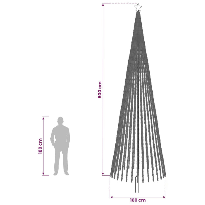 Brad de Crăciun LED 500 cm 1524 LED-uri Alb cald Oțel Negru - WALTI WALTI