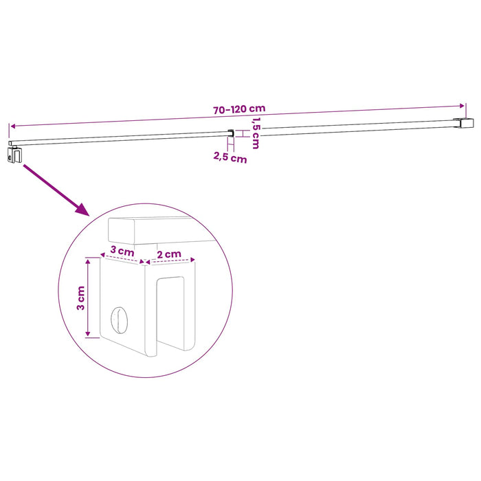 Bară de susținere paravan duș 70-120 cm pentru sticlă de 6/8 mm - WALTI WALTI