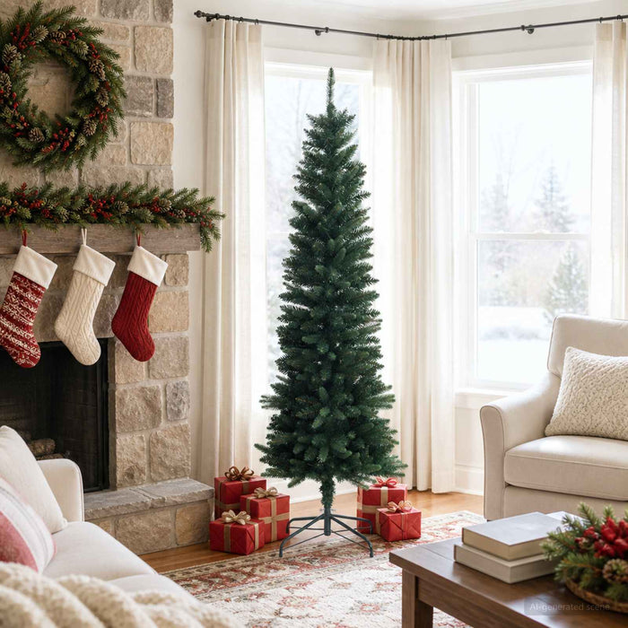 Artificial Slim Christmas Tree 180 cm PE și PVC Verde WALTI