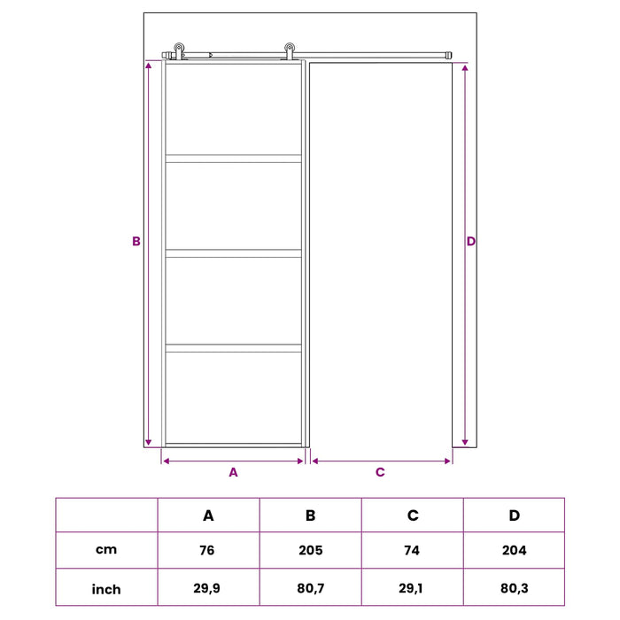 Ușă glisantă 76 x 205 cm Sticlă Temperată și Aluminiu WALTI