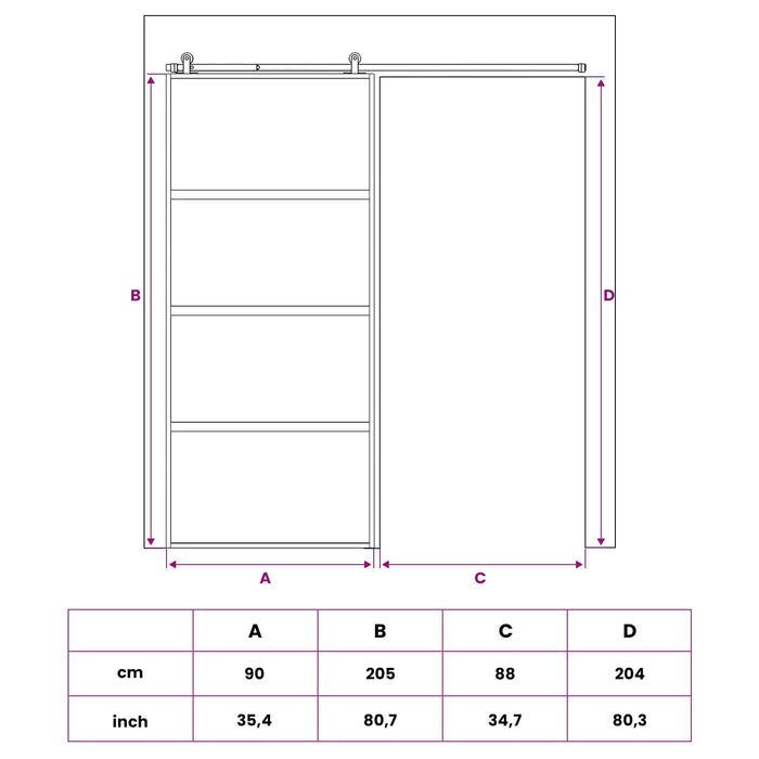Ușă glisantă 90 x 205 cm Sticlă Temperată și Aluminiu WALTI