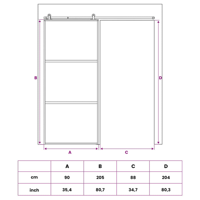 Ușă glisantă 90 x 205 cm Sticlă Temperată și Aluminiu WALTI