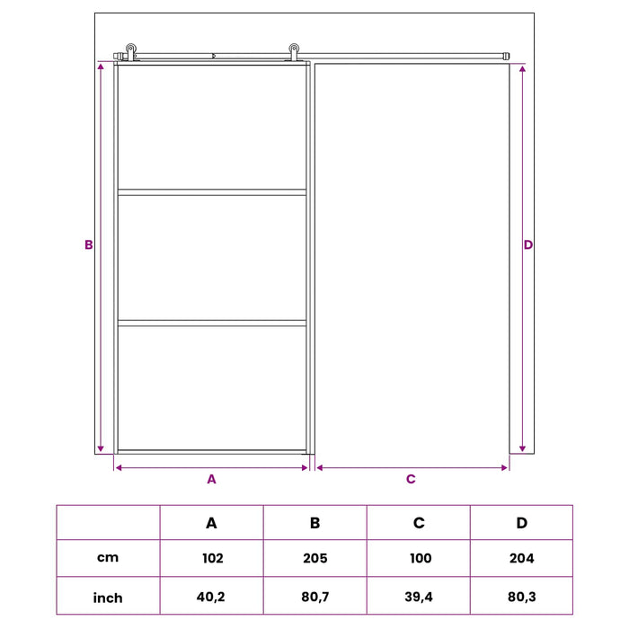 Ușă glisantă 102 x 205 cm Sticlă Temperată și Aluminiu WALTI