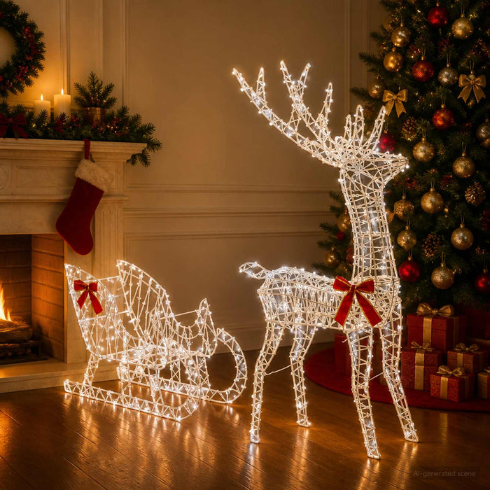 Sanie cu ren LOVIISA 450 LED-uri Alb rece 70 x 26 x 128,5 cm WALTI