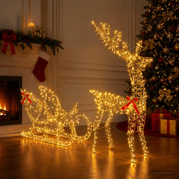 Sanie cu ren LOVIISA 450 LED-uri Alb cald 70 x 26 x 128,5 cm WALTI