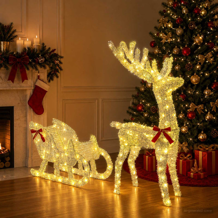 Sanie cu ren LOVIISA 200 LED-uri Alb cald 70 x 26 x 128,5 cm WALTI
