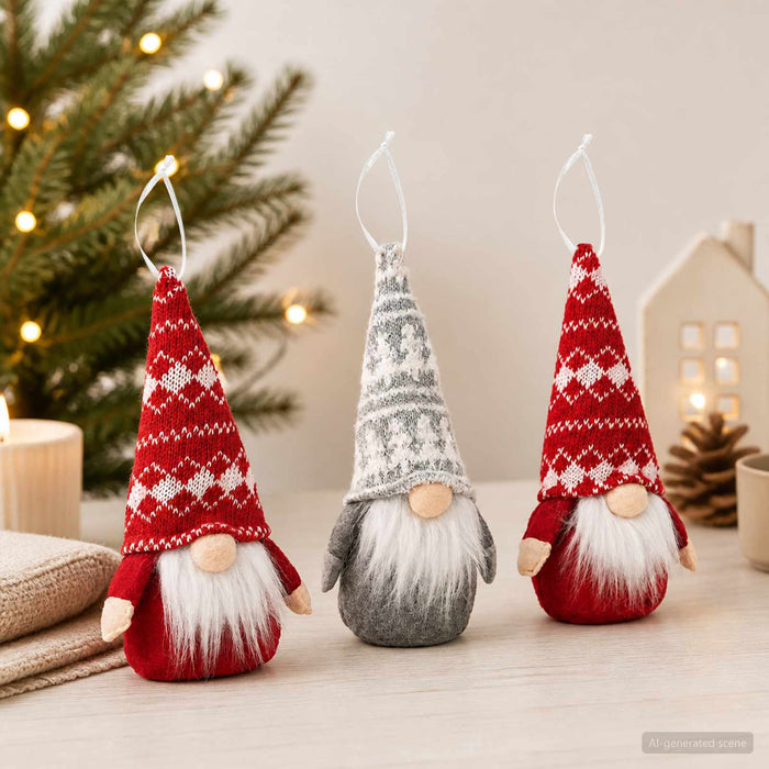 Set de gnomi șezători 3 buc. Roșu și gri 10 x 18 cm Poliester WALTI