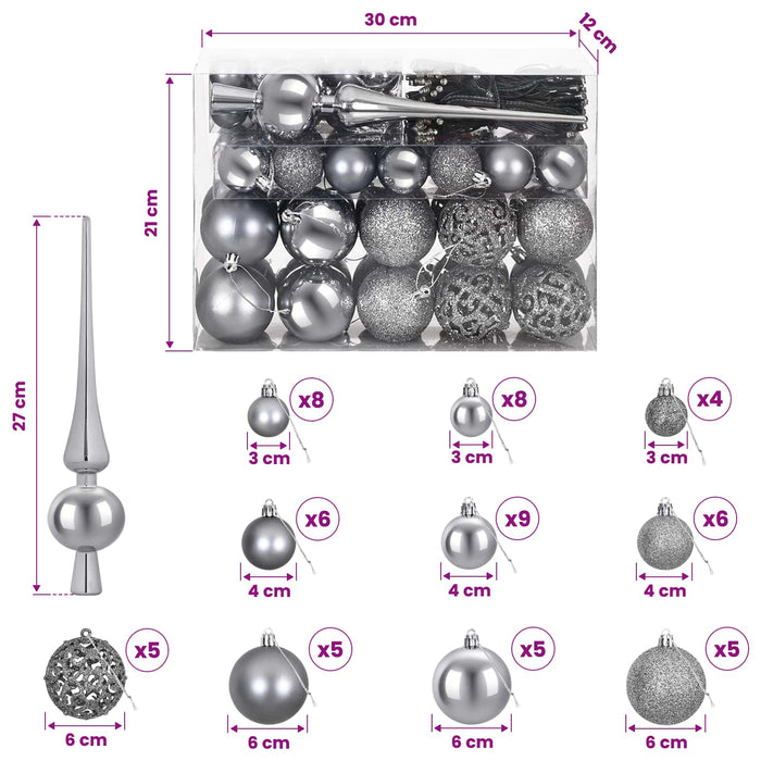 Set de Globuri de Crăciun 61 buc. Gri Diam. 6 cm Plastic - WALTI WALTI