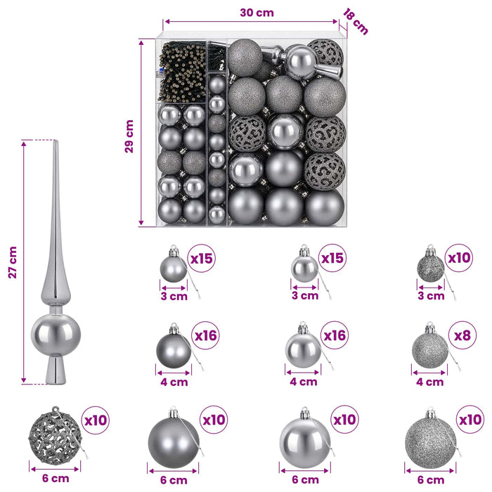 Set de Globuri de Crăciun 120 buc. Gri Diam. 6 cm Plastic - WALTI WALTI