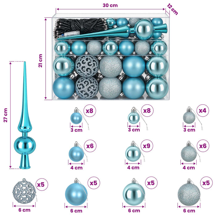 Set de Globuri de Crăciun 61 buc. Turcoaz Diam. 6 cm Plastic - WALTI WALTI