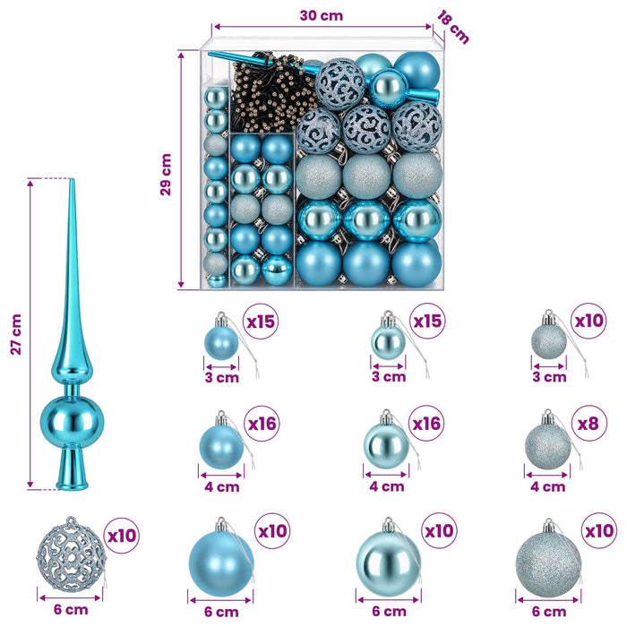 Set de Globuri de Crăciun 120 buc. Turcoaz Diam. 6 cm Plastic - WALTI WALTI