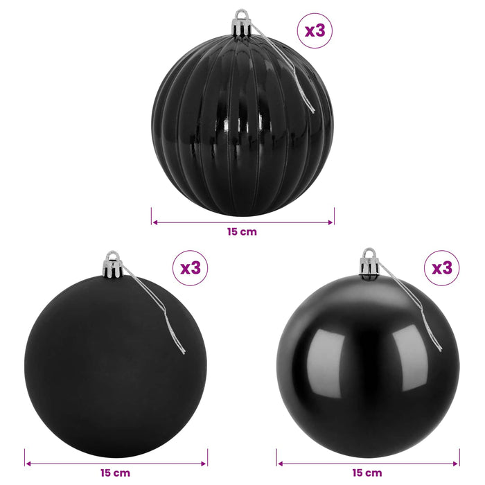 Set de globuri de Crăciun XL 9 buc. Negru Diam. 15 cm Plastic - WALTI WALTI