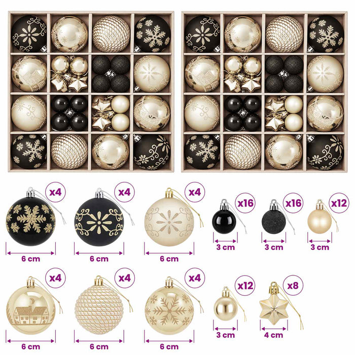 Set de globuri de Crăciun 88 buc. Negru și Aur Ø 6 cm Plastic WALTI